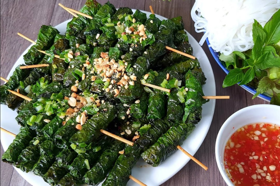 cách làm bò nướng lá lốt 