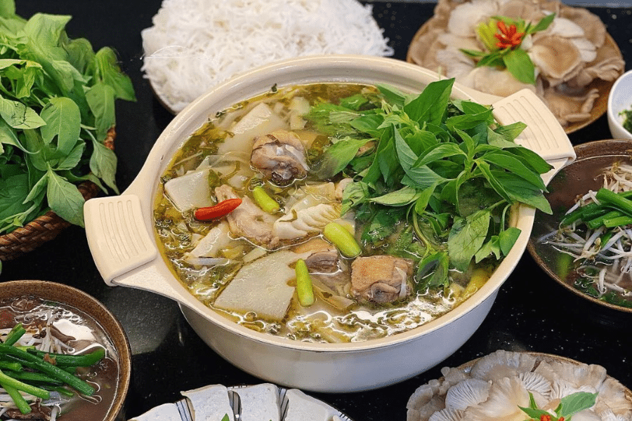 cách nấu lẩu gà lá é
